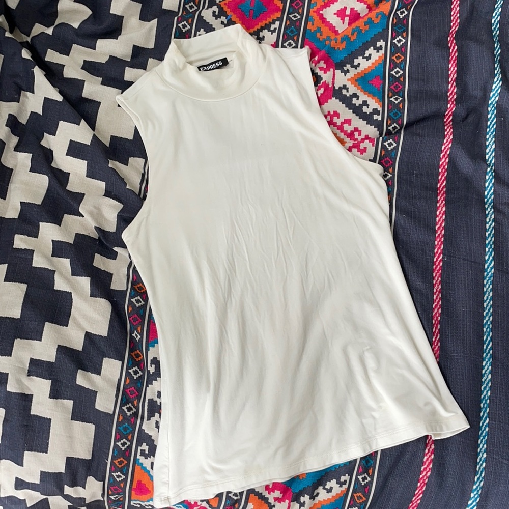 White Express Mock Neck Tank